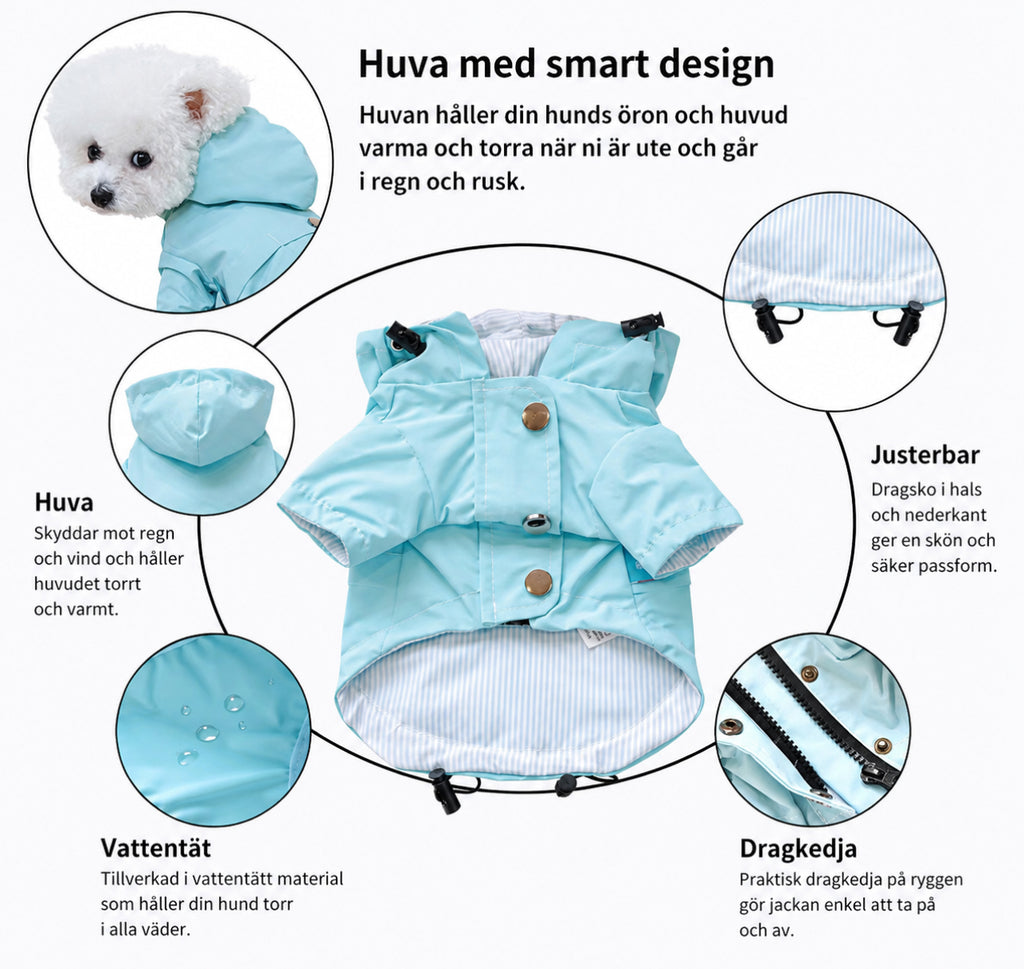 Vattentät hundjacka med huva