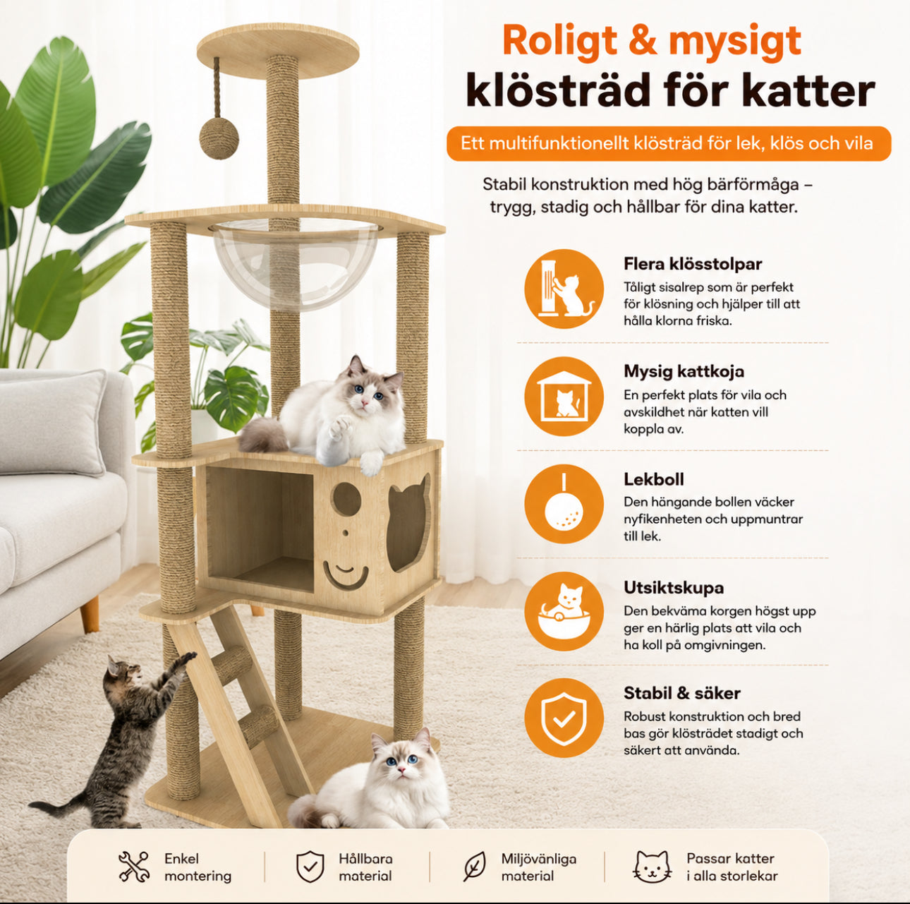 Multifunktionellt klösträd – lek, vila och klös på samma plats