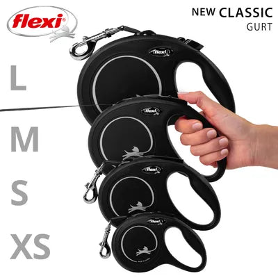 flexi Classic bandkoppel svart,     5 m